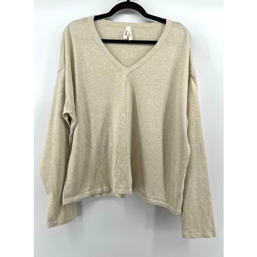 Pact 100% Organic Cotton Long Sleeve V-Neck Shirt Women's Size XL Cream